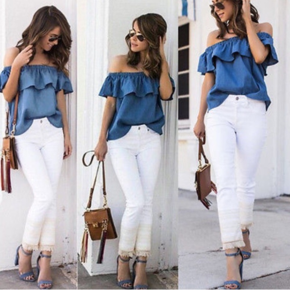 Off the Shoulder Cotton Denim Top NWT